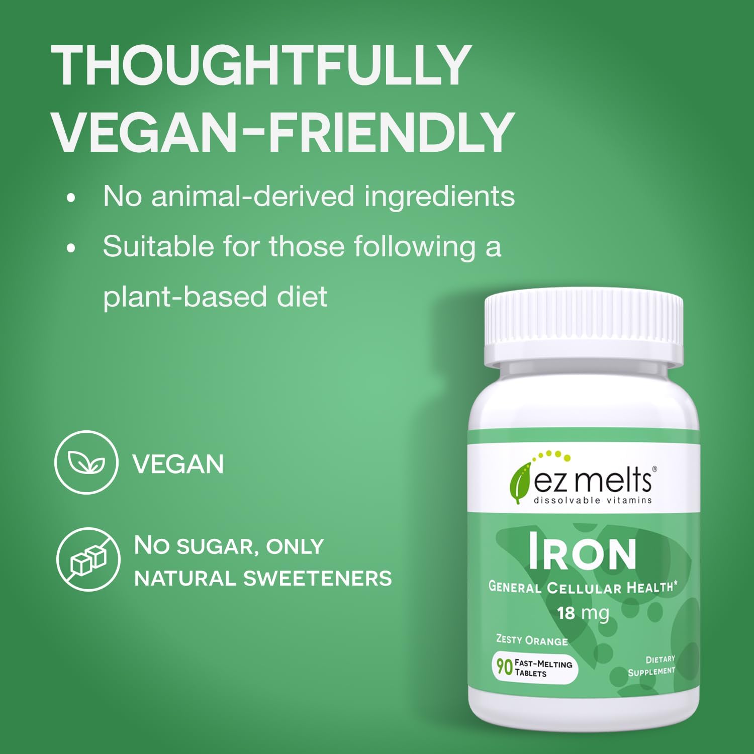 EZ Melts Iron 18 mg - Dissolvable, Sugar-Free Tablets for 3 Months