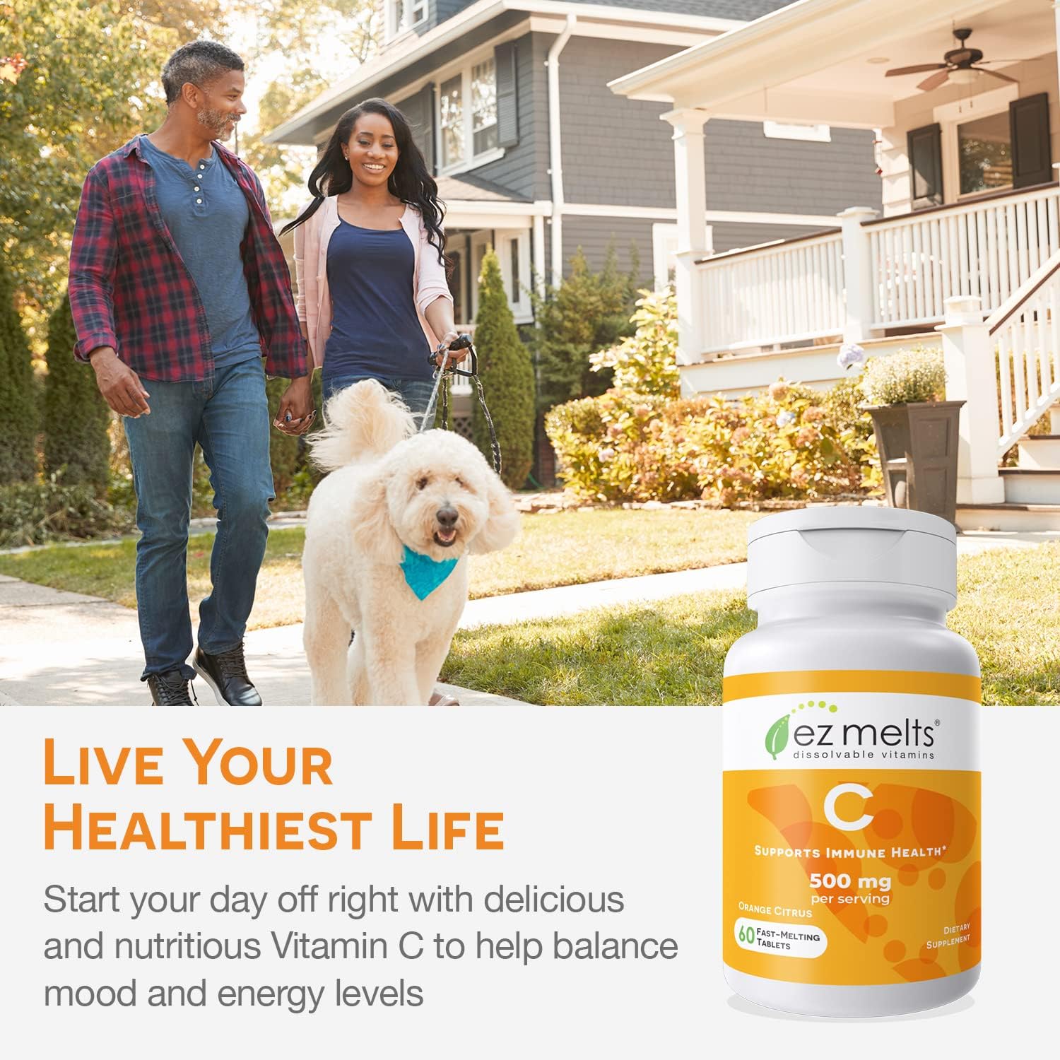 EZ Melts Sugar-Free Vitamin C 500 mg Tablets - Fast Dissolving, 30-Day Supply