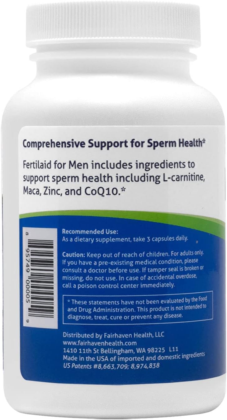 Fairhaven Health FertilAid for Men - 60 Day Supply, Male Fertility & Prenatal Vitamin with Maca, L-Carnitine, CoQ10, Methylfolate, Zinc, and VIT D for Support