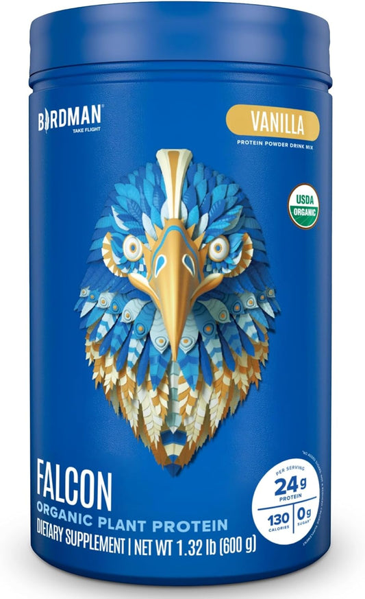 Falcon Organic Vanilla Vegan Protein Powder - 24g Protein, Sugar Free, Probiotics, Low Carb, Keto Friendly - Plant Based Pea Protein Powder - 20 Servings