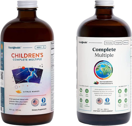 Family Bundle: LiquidHealth Adult & Children's Complete Multiple Daily Liquid Multivitamin - Immune Support & Whole Foods - Vegan, Non-GMO, Gluten-free
