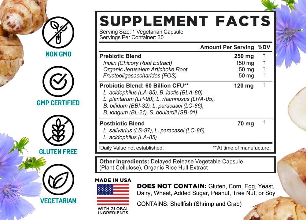 FarmHaven 60 Billion CFU Probiotic with 8 Strains, Prebiotics, and Postbiotics for Digestive & Immune Health - Delayed Release - 30 Capsules