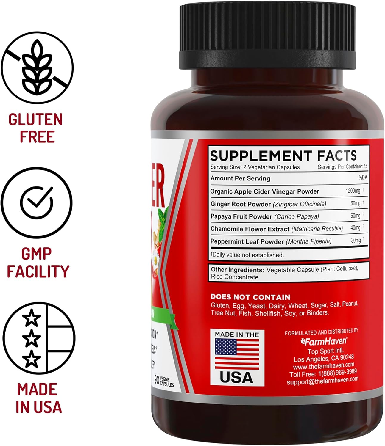 FarmHaven Apple Cider Vinegar Capsules with Ginger, Papaya, and Chamomile - 1390mg - Boosts Digestion, Energy, and Immunity - Relieves Gas and Bloating - Non-GMO - 90 Capsules