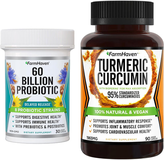 FarmHaven Turmeric Curcumin with BioPerine Black Pepper and 60 Billion CFU Probiotic Supplement