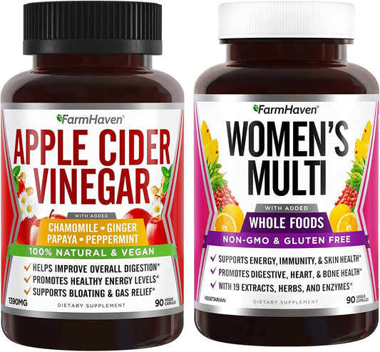 FarmHaven Women's Apple Cider Vinegar Capsules with Ginger and Multivitamin - Organic Supplement for Health and Wellness