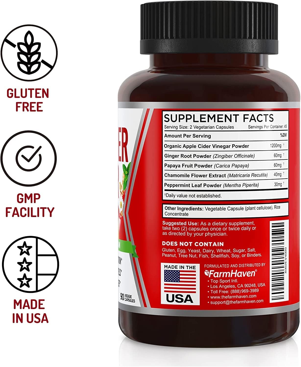 FarmHaven Women's Apple Cider Vinegar Capsules with Ginger and Multivitamin - Organic Supplement for Health and Wellness