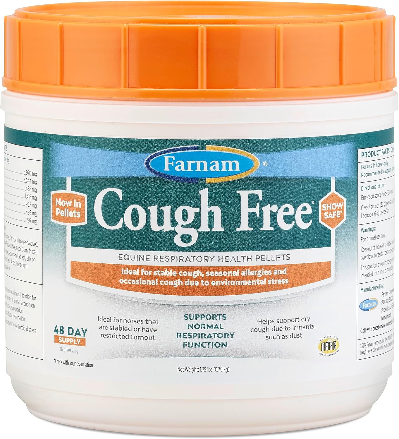 Farnam Cough Free Pellets, Horse Respiratory Supplement for Seasonal Allergies, 1.75 lb - 48 Day Supply
