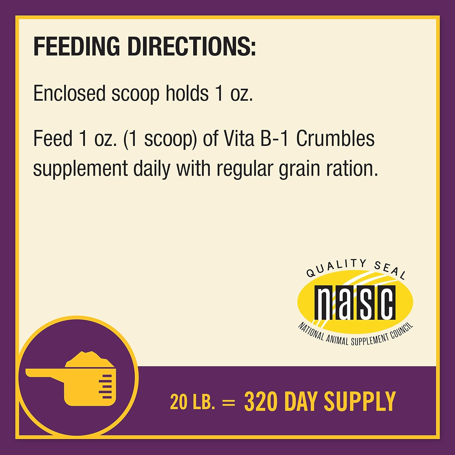 Farnam Horse Health Vita B-1 Crumbles Supplement - 20 lbs, 320 Day Supply for Performance Horses