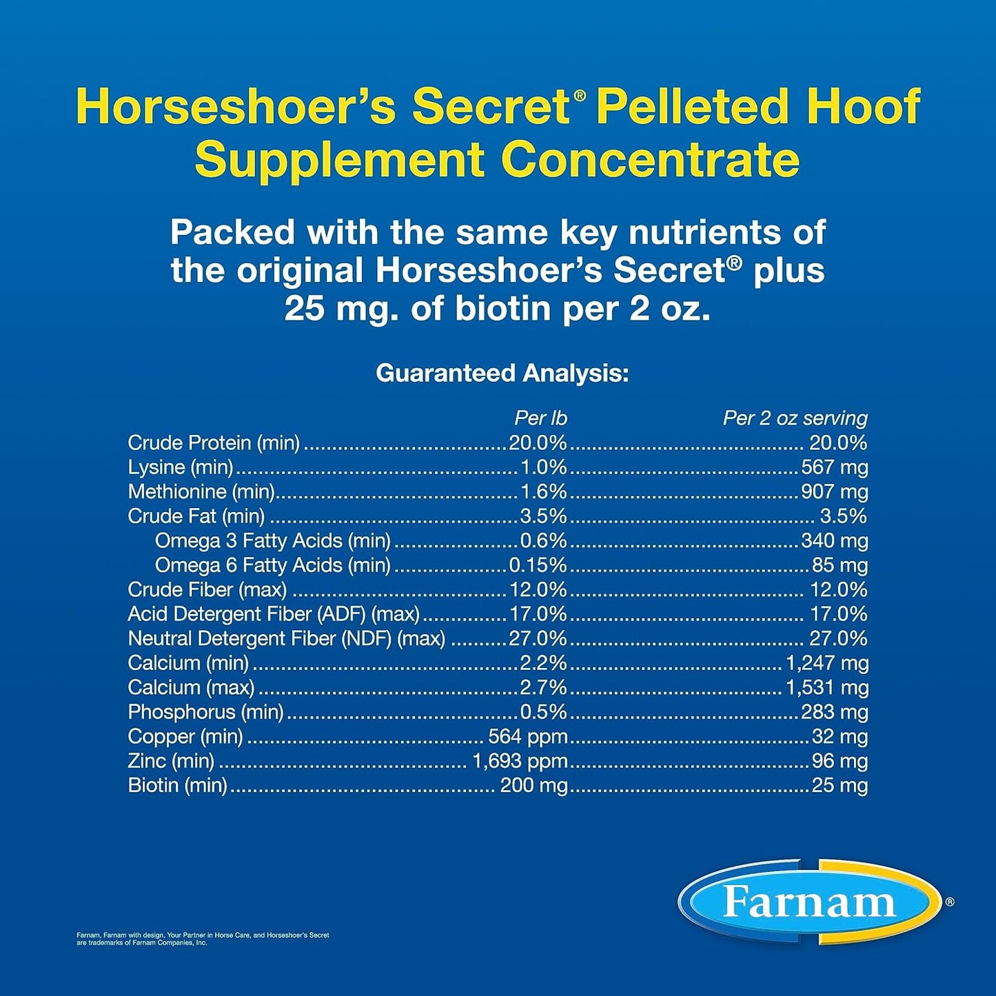 Farnam Horseshoer's Secret Pelleted Hoof Supplement, 25 mg Biotin, 3.75 lb, 30 Day Supply