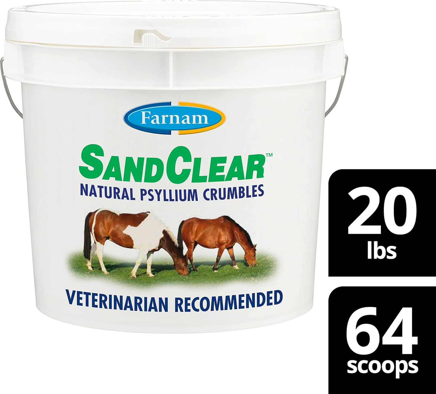 Farnam Sand Clear Natural Psyllium Crumbles for Horses, Veterinarian Recommended, 20 lbs, 64 Scoops