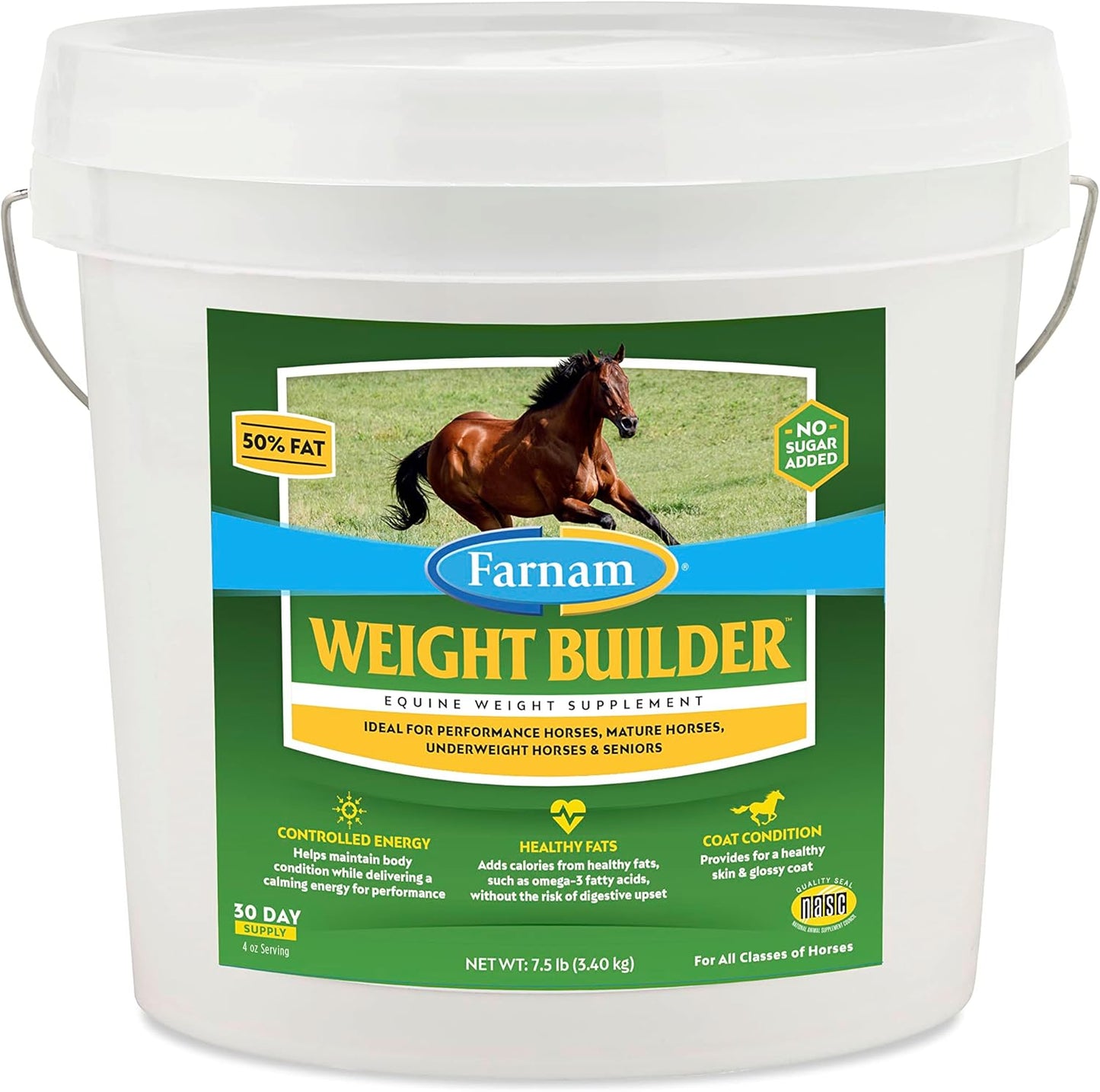 Farnam Weight Builder Horse Supplement, 7.5 lbs, No Sugar Added, Maintains Optimal Weight, 30 Day Supply