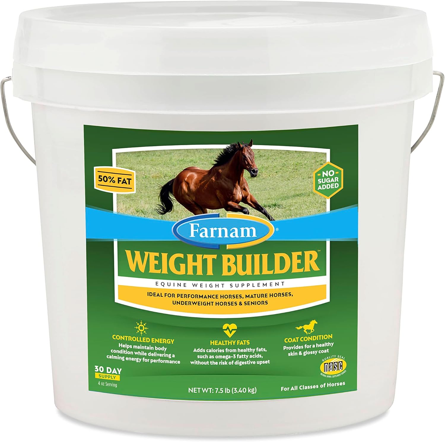Farnam Weight Builder Horse Supplement, 7.5 lbs, No Sugar Added, Maintains Optimal Weight, 30 Day Supply