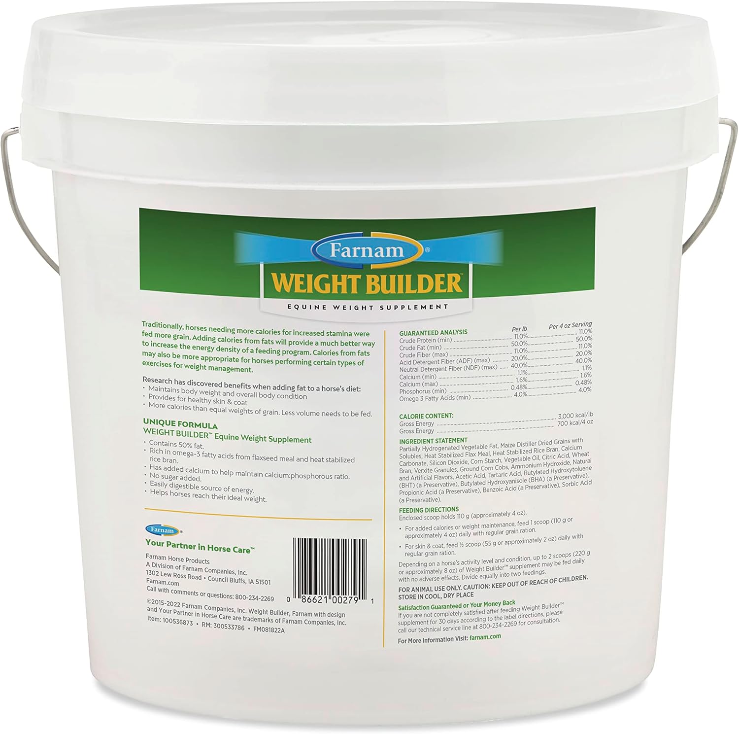 Farnam Weight Builder Horse Supplement, 7.5 lbs, No Sugar Added, Maintains Optimal Weight, 30 Day Supply