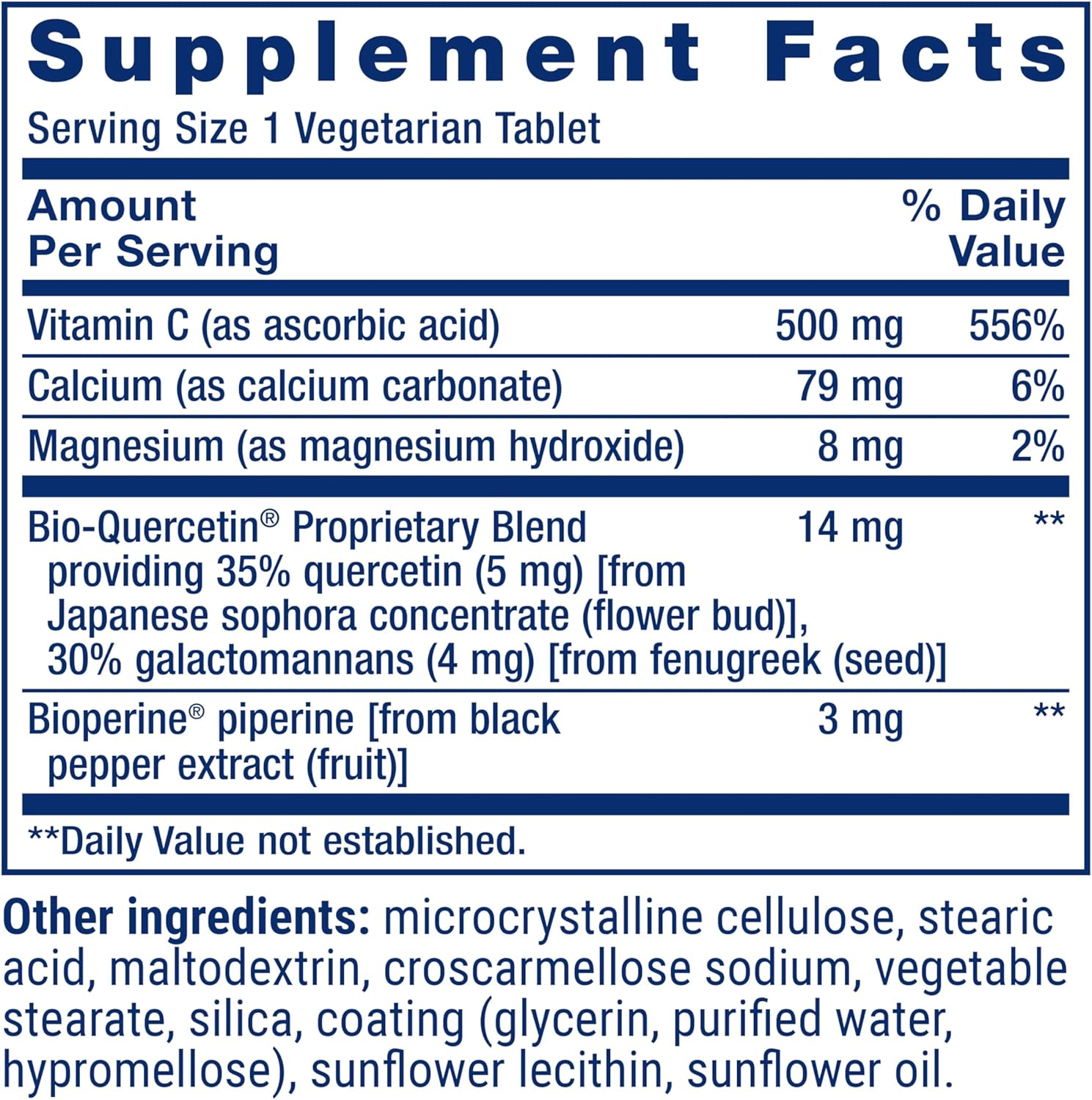 Fast-Absorbing Life Extension Fast-C® and Bio-Quercetin® Tablets for Immune Support with Vitamin C, Fenugreek, and Magnesium - Gluten-Free, Non-GMO, Vegetarian - 60 Tablets