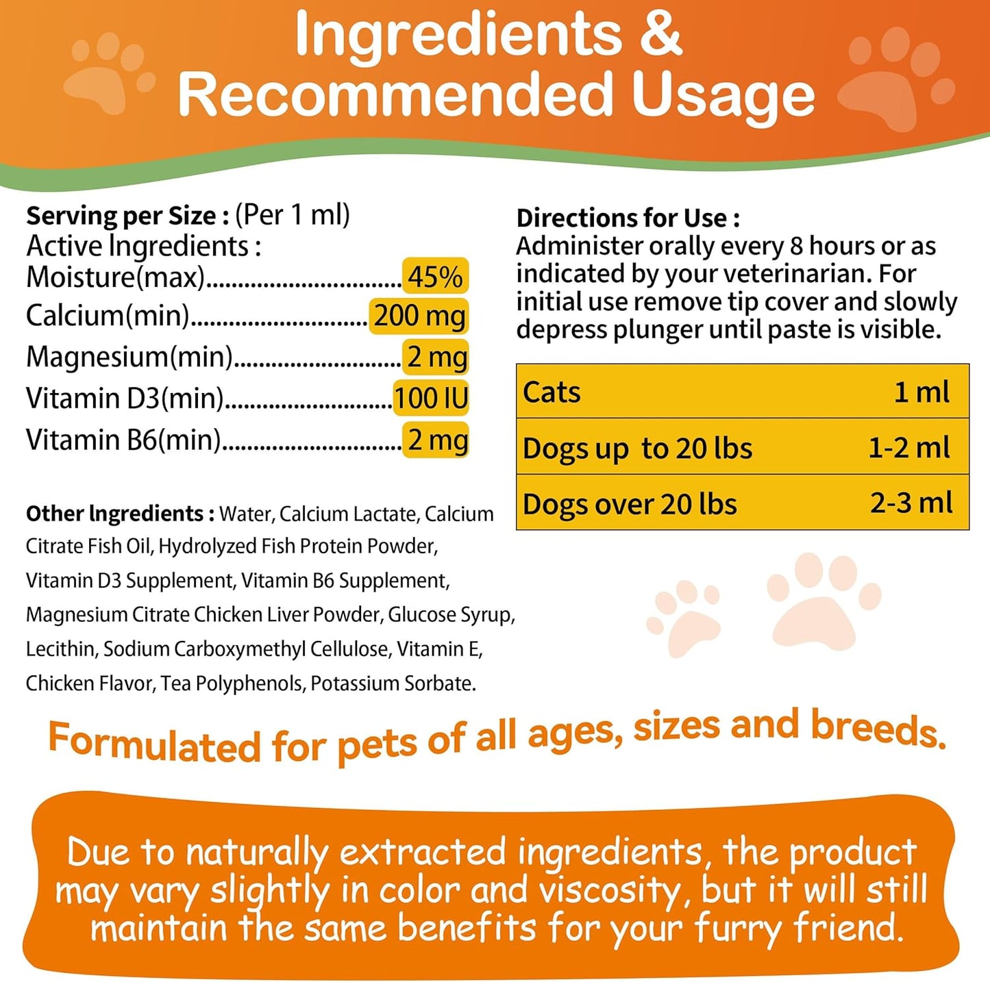 Fast-Absorbing Oral Calcium Supplement for Whelping Dogs & Cats - Supports Labor, Milk Production, and Puppy Health - 1 oz
