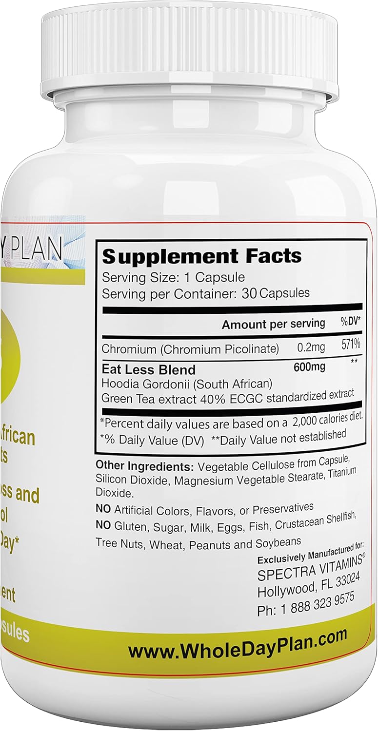 Fast-Acting Appetite Suppressant Weight Loss Pills for Women and Men - 30 Capsules - Made in USA - Burn Fat and Eat Less with The WHOLE DAY Plan