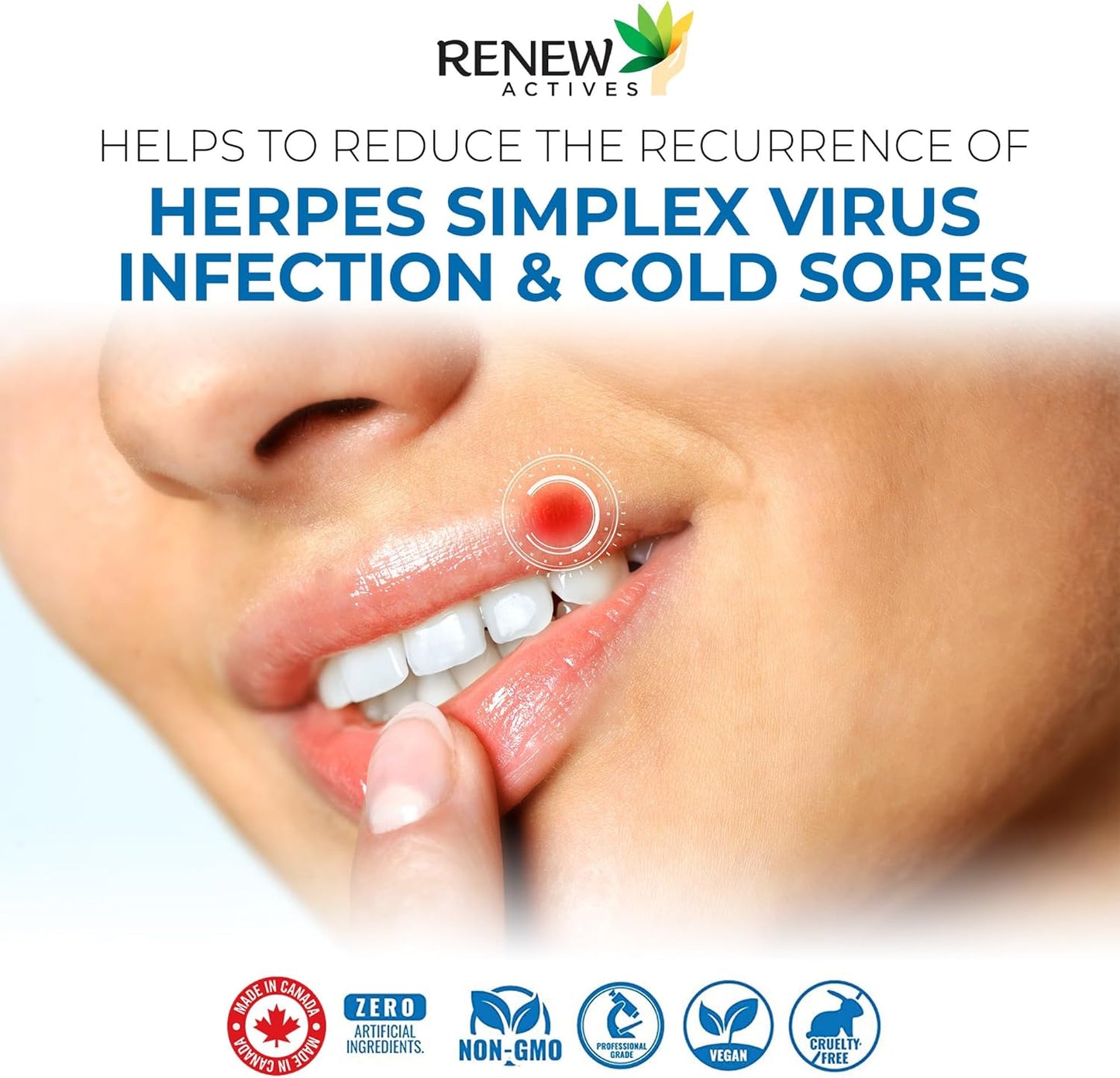 Fast-Acting L-Lysine 1000mg with Zinc & Vitamin C for Cold Sore Relief - Promotes Healthy Skin, Hair & Nails - 60 Vegan Tablets