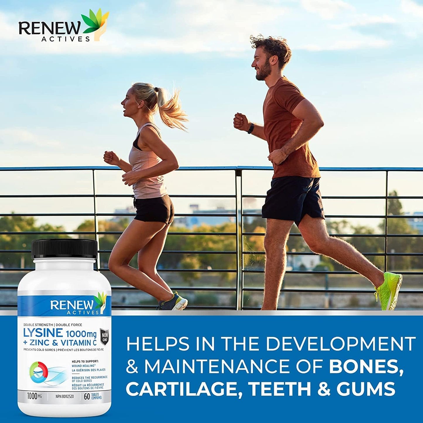 Fast-Acting L-Lysine 1000mg with Zinc & Vitamin C for Cold Sore Relief - Promotes Healthy Skin, Hair & Nails - 60 Vegan Tablets