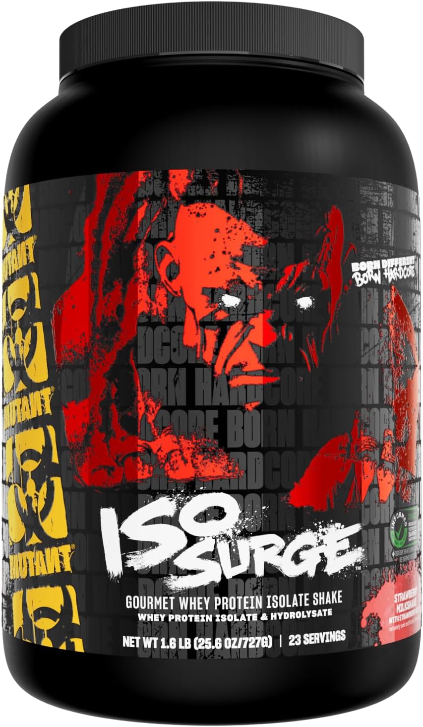 Fast-Acting Mutant ISO Surge Whey Protein Isolate Powder for Muscle Recovery and Strength - 1.6 lb Strawberry Milkshake Flavor