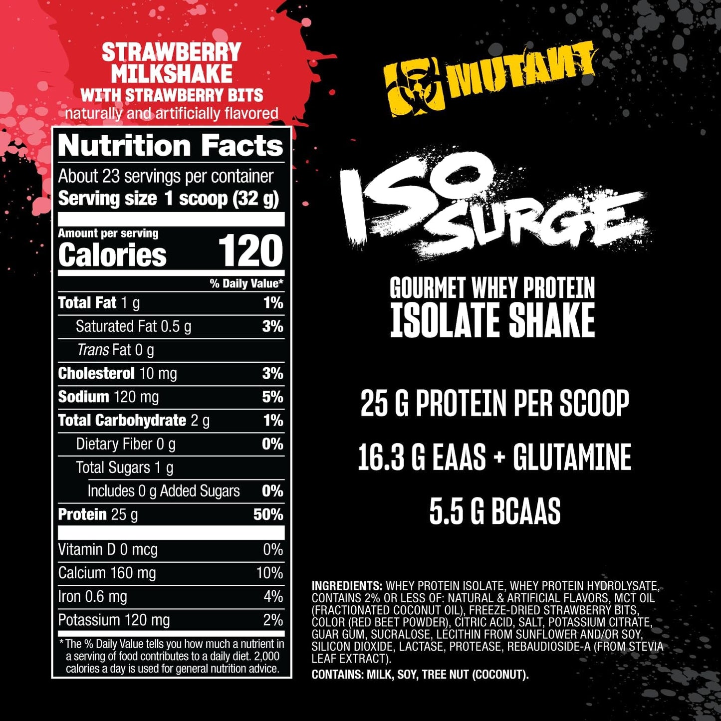 Fast-Acting Mutant ISO Surge Whey Protein Isolate Powder for Muscle Recovery and Strength - 1.6 lb Strawberry Milkshake Flavor