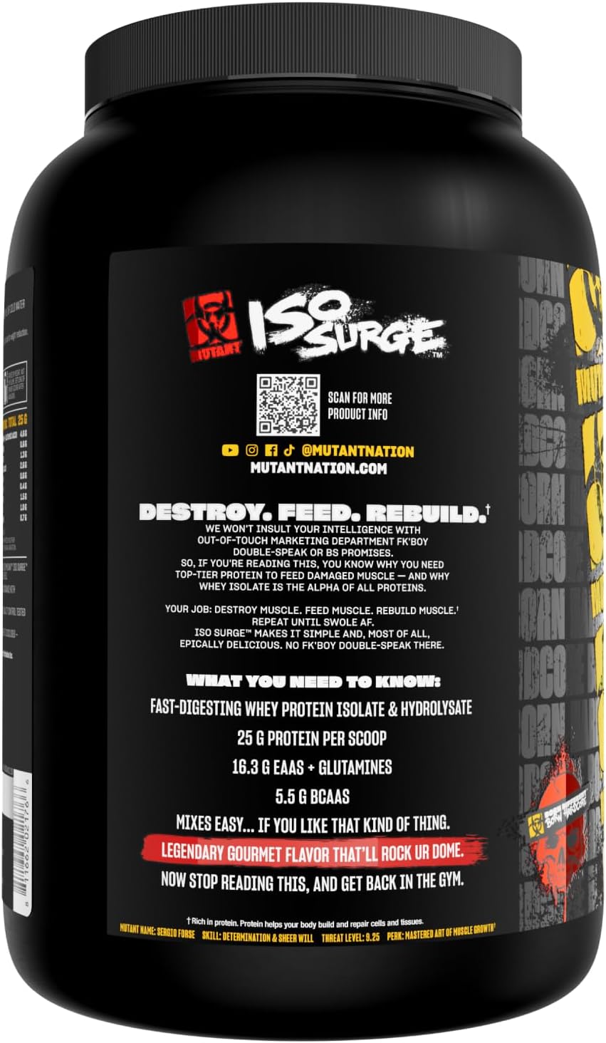 Fast-Acting Mutant ISO Surge Whey Protein Isolate Powder for Muscle Recovery and Strength - 1.6 lb Strawberry Milkshake Flavor