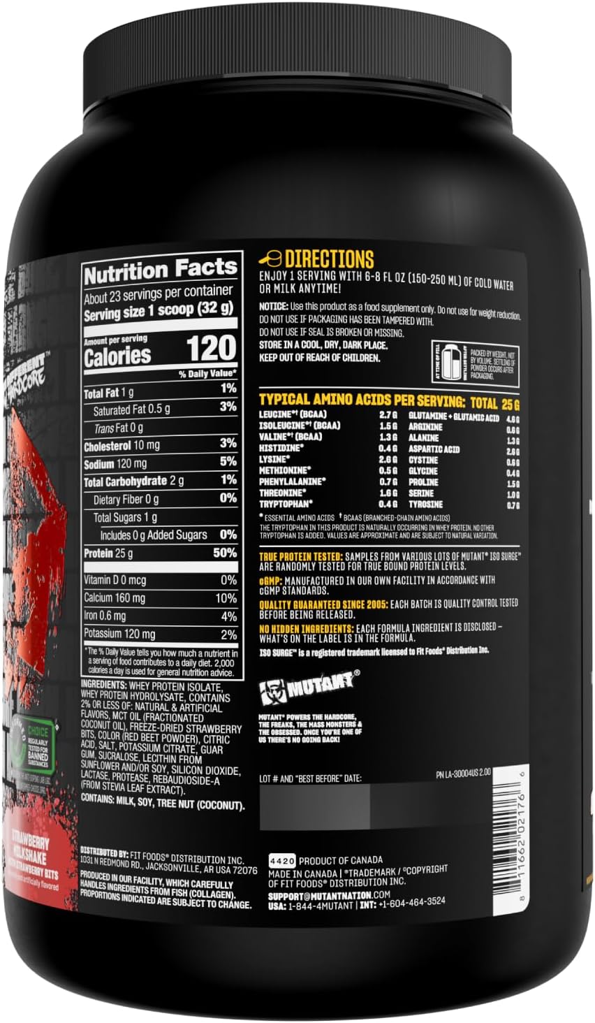 Fast-Acting Mutant ISO Surge Whey Protein Isolate Powder for Muscle Recovery and Strength - 1.6 lb Strawberry Milkshake Flavor