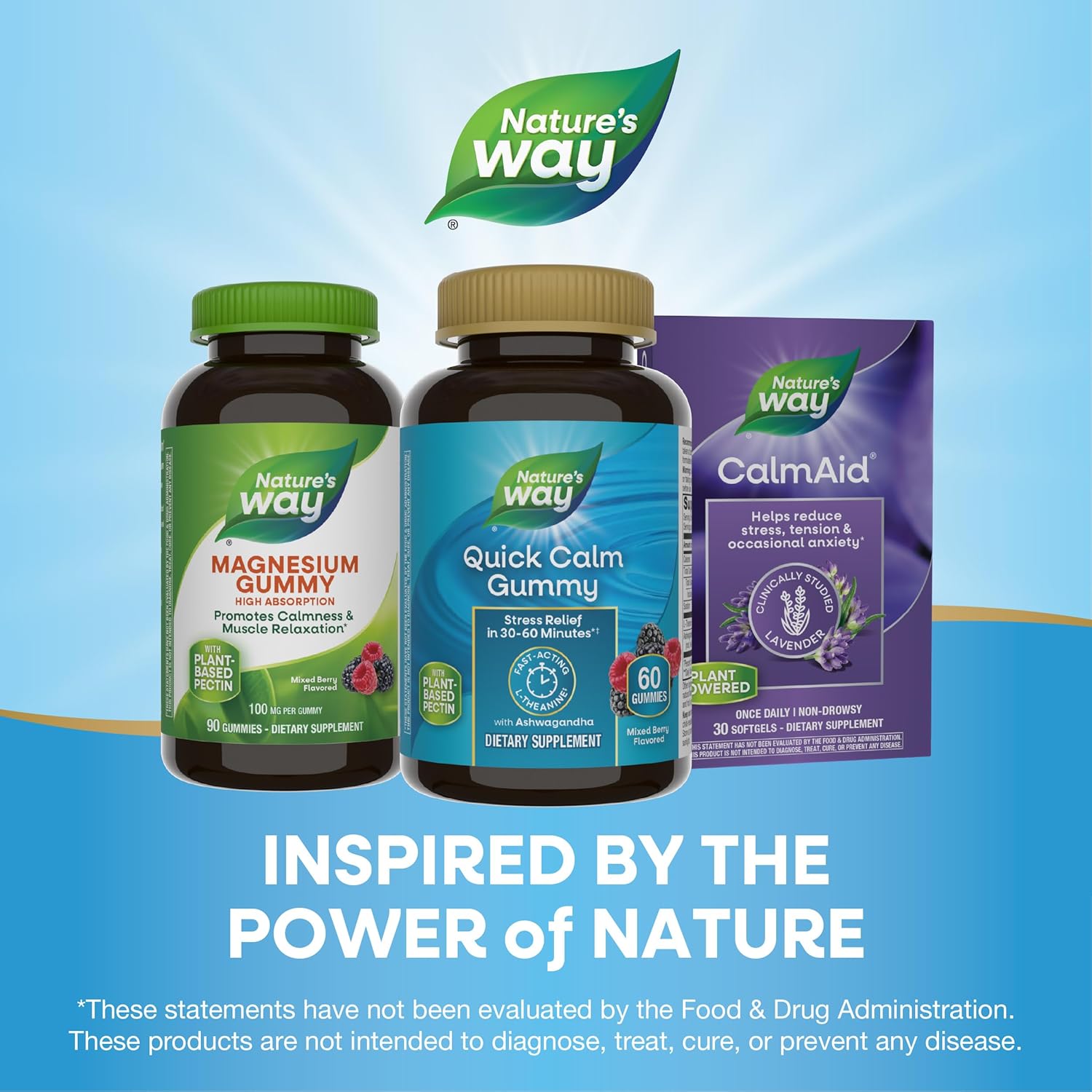 Fast-Acting Nature's Way Quick Calm Gummies with L-Theanine and Ashwagandha for Stress Relief - 60 Vegetarian Mixed Berry Flavored Gummies