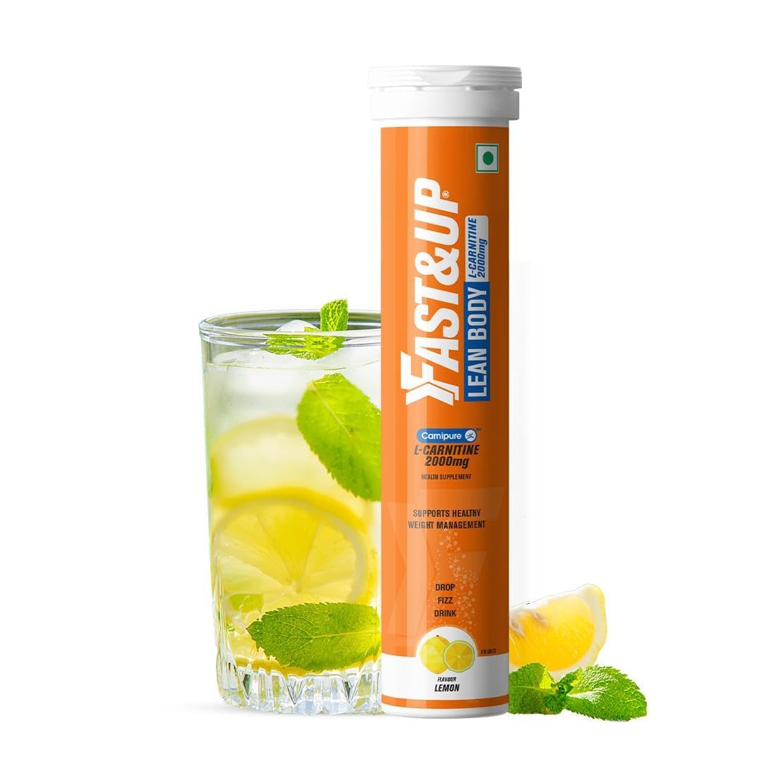 Fast and Up L-Carnitine Effervescent Tablets - 2000mg Carnipure L-Carnitine for Energy & Lean Body, Lemon Flavour - Pack of 20