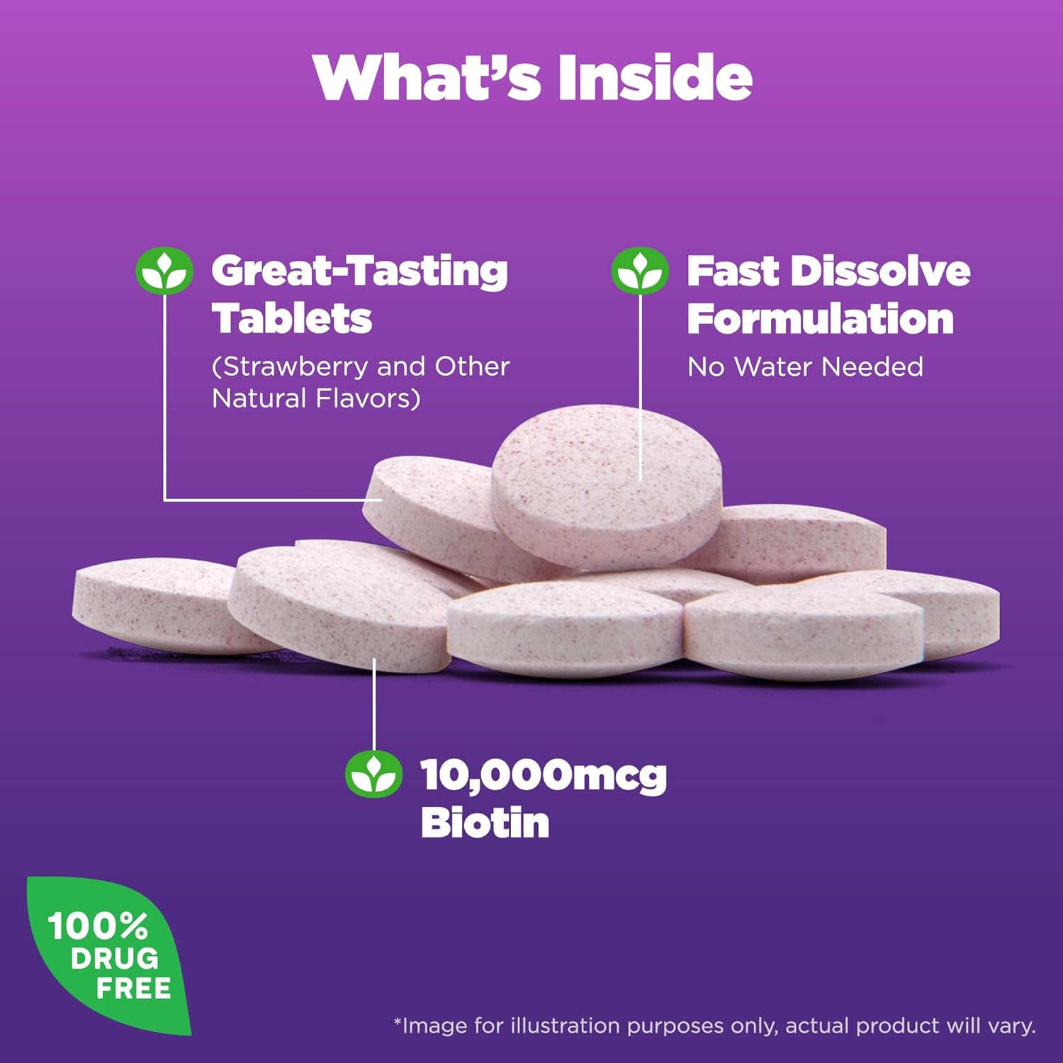 Fast-Dissolve Natrol Biotin 10000mcg Supplement for Hair, Skin, Nails & Energy - 60 Tablets, 60 Day Supply