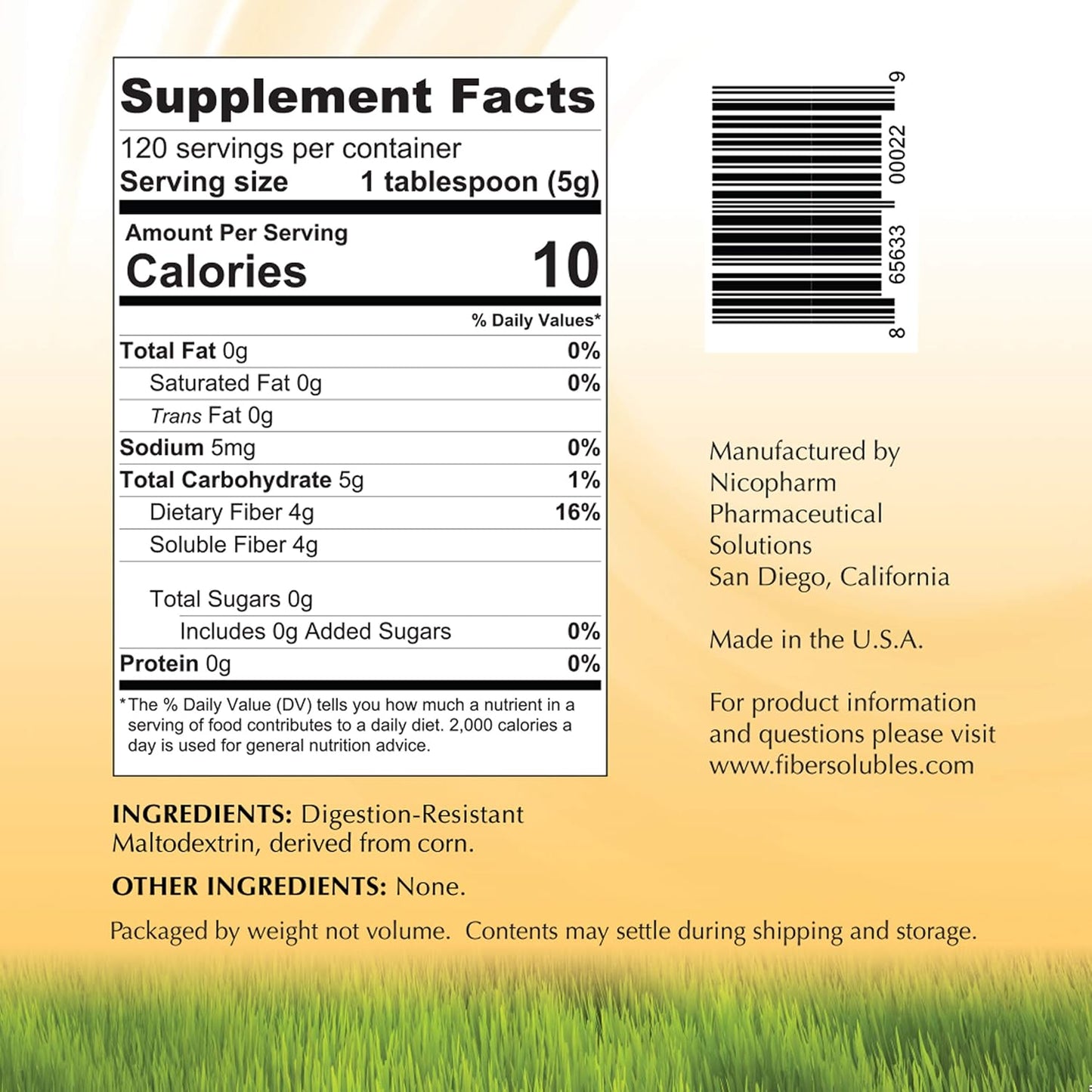 Fast-Dissolving Fibersoluble Supplement for Digestive Health - 100% Soluble Fiber Powder