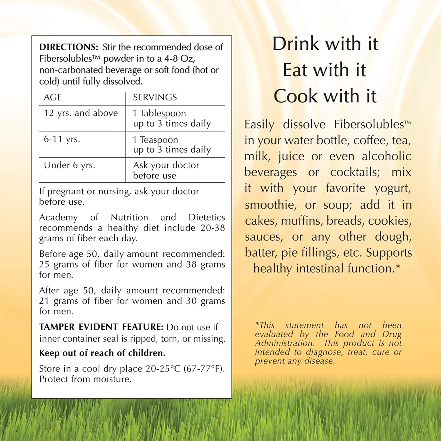 Fast-Dissolving Fibersoluble Supplement for Digestive Health - 100% Soluble Fiber Powder