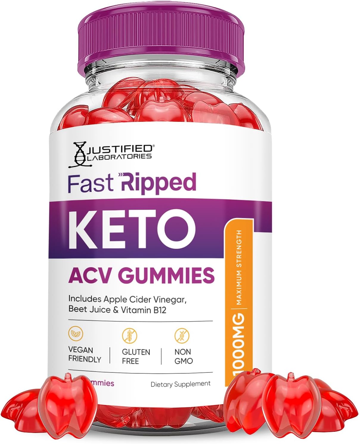 Fast Ripped Keto ACV Gummies with Pomegranate Beet Juice Powder - 1000MG Formula - 60 Vegan Gummys