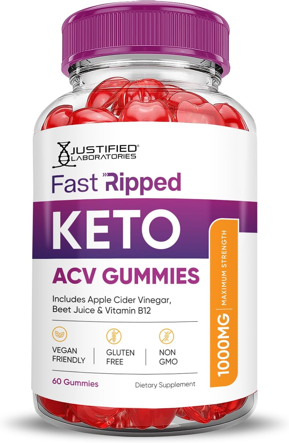 Fast Ripped Keto ACV Gummies with Pomegranate Beet Juice Powder - 1000MG Formula - 60 Vegan Gummys