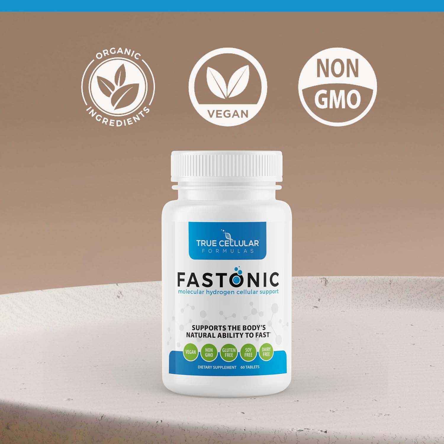 Fastonic Molecular Hydrogen Supplement - Elite Level of H2 for Effortless Fasting and Improved Cognitive Function - 60 Servings, Non GMO, Gluten Free, Soy Free