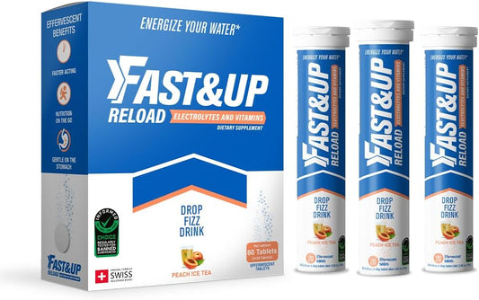 Fast&Up Reload Peach Ice Tea - 60 Effervescent Tablets for Instant Hydration & Electrolyte Replenishment - Saver Multipack