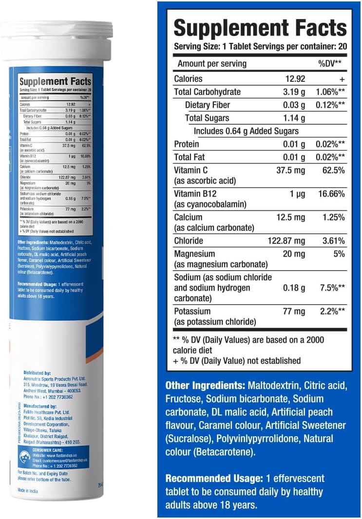 Fast&Up Reload Peach Ice Tea - 60 Effervescent Tablets for Instant Hydration & Electrolyte Replenishment - Saver Multipack