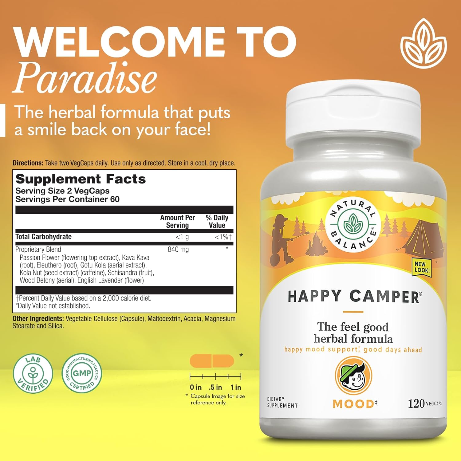 Feel-Good Mood Support Supplement with Gotu Kola, Passion Flower, and Kava Kava Capsules - 120 Count - 60-Day Guarantee