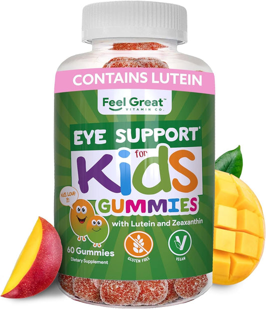 Feel Great Kids Eye Vitamins - Lutein and Zeaxanthin Gummies - Mango Flavored - Vegan and Gluten Free - 60 Day Supply
