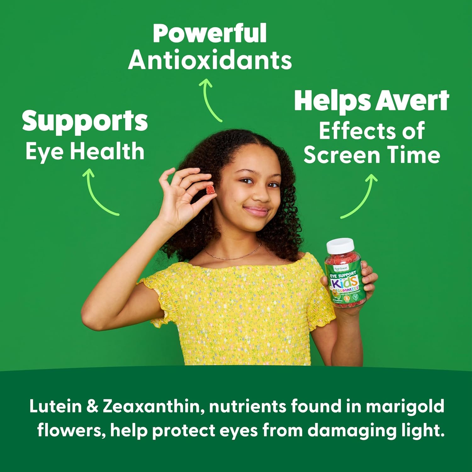 Feel Great Kids Gummy Vitamins with Lutein and Zeaxanthin for Healthy Eyes - Mango Flavored, Vegan, Gluten Free - 60 Day Supply