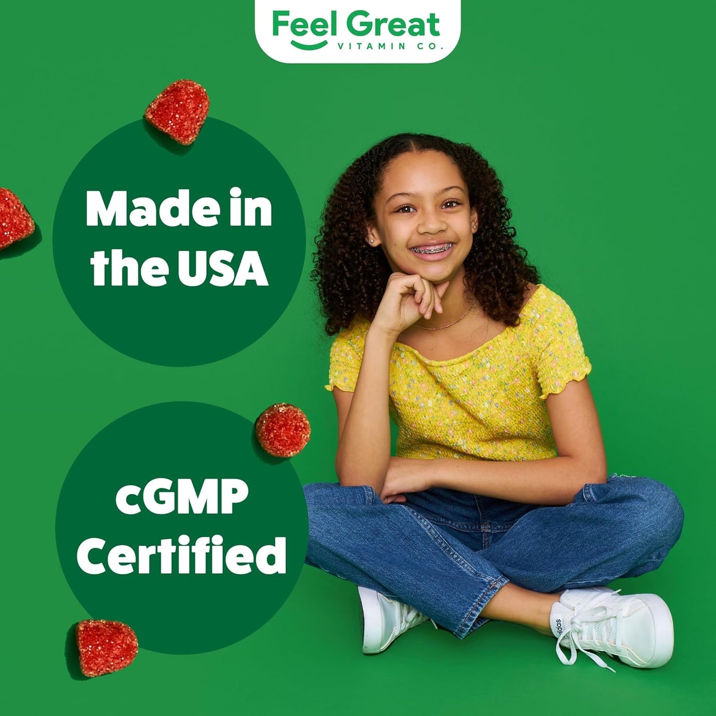 Feel Great Kids Gummy Vitamins with Lutein and Zeaxanthin for Healthy Eyes - Mango Flavored, Vegan, Gluten Free - 60 Day Supply