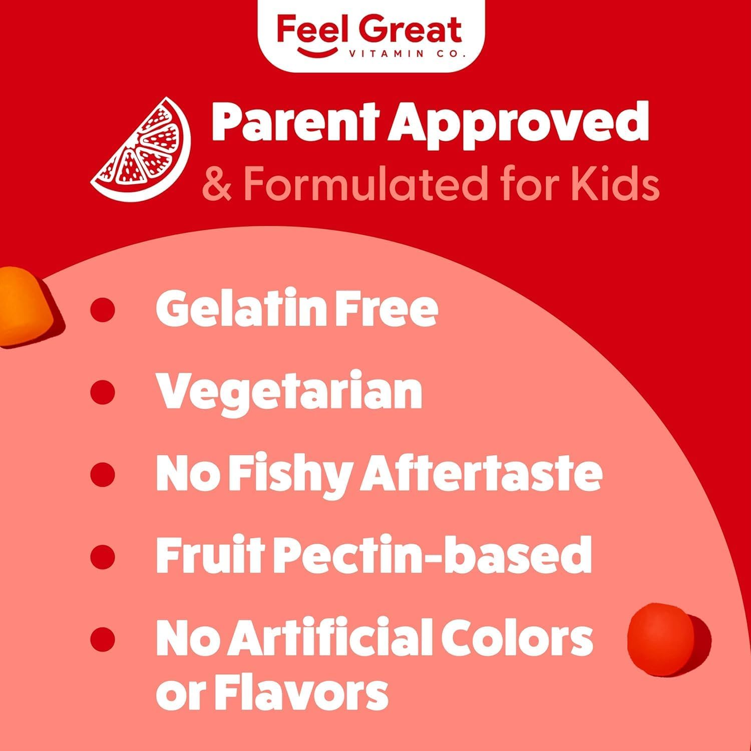 Feel Great Vitamins Kids DHA Omega Gummy Vitamins 4-Pack for Brain Health & Learning - Delicious Omega-3 Gummies for Growing Kids