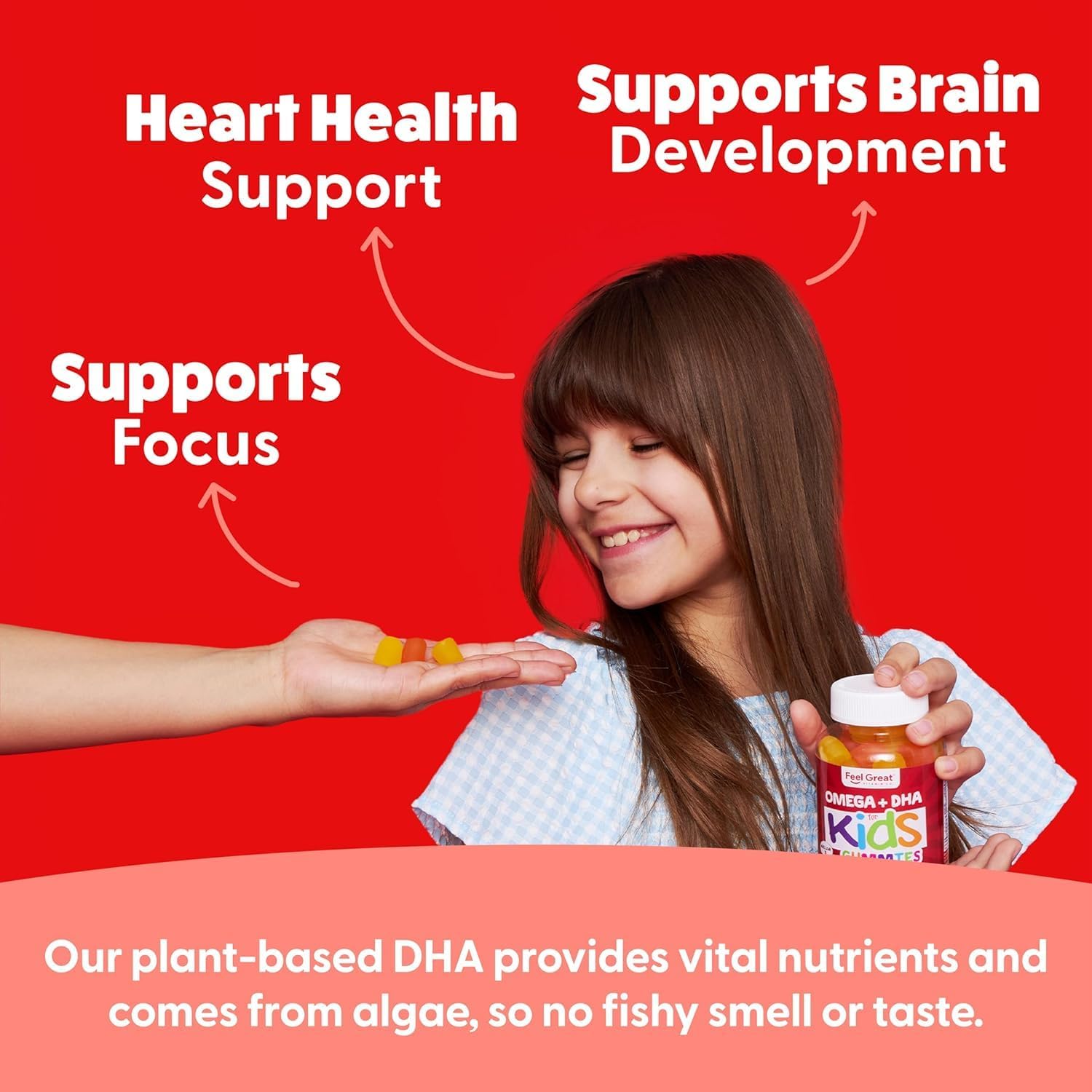 Feel Great Vitamins Kids DHA Omega Gummy Vitamins 4-Pack for Brain Health & Learning - Delicious Omega-3 Gummies for Growing Kids