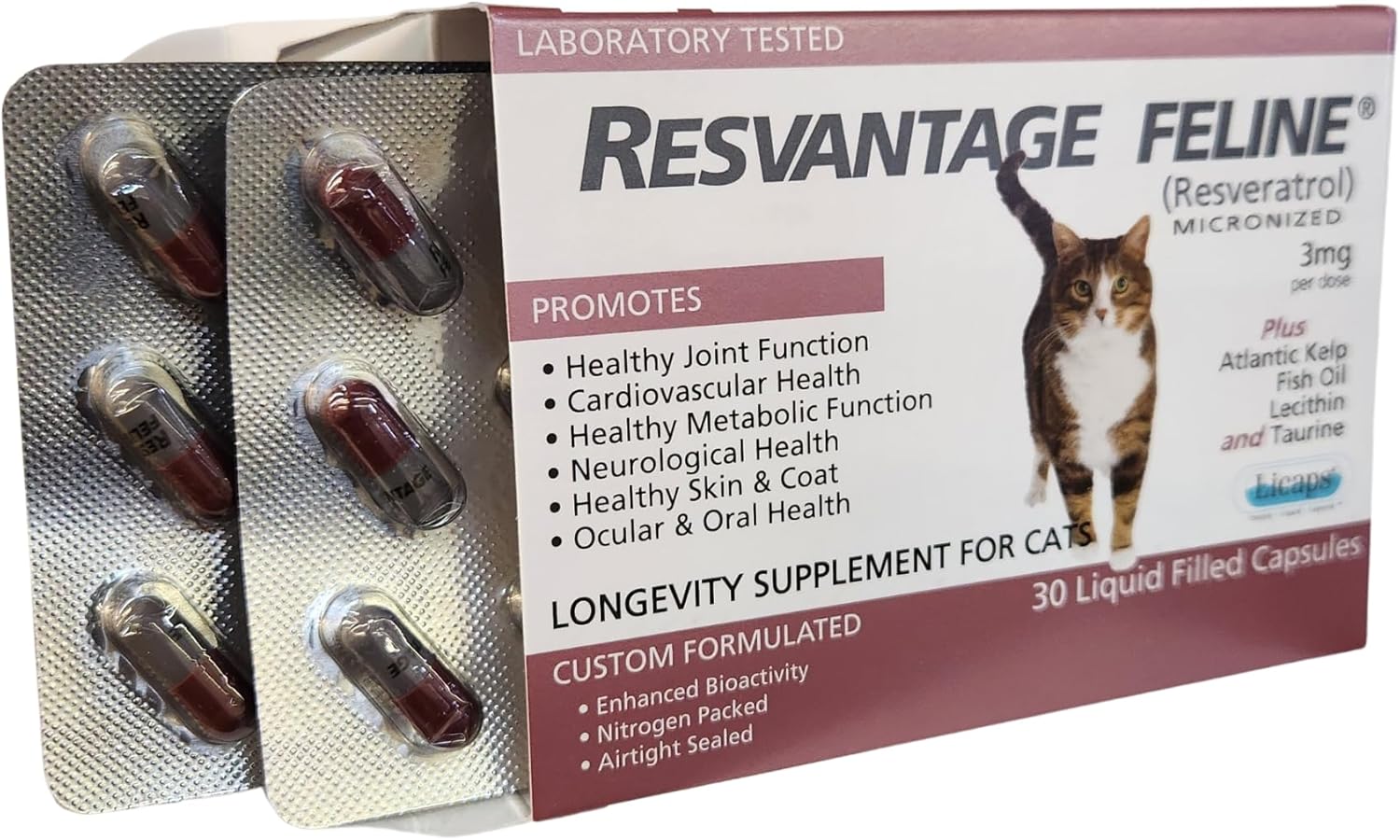 Feline Longevity Supplement with Resveratrol - 30 Capsules for Cats