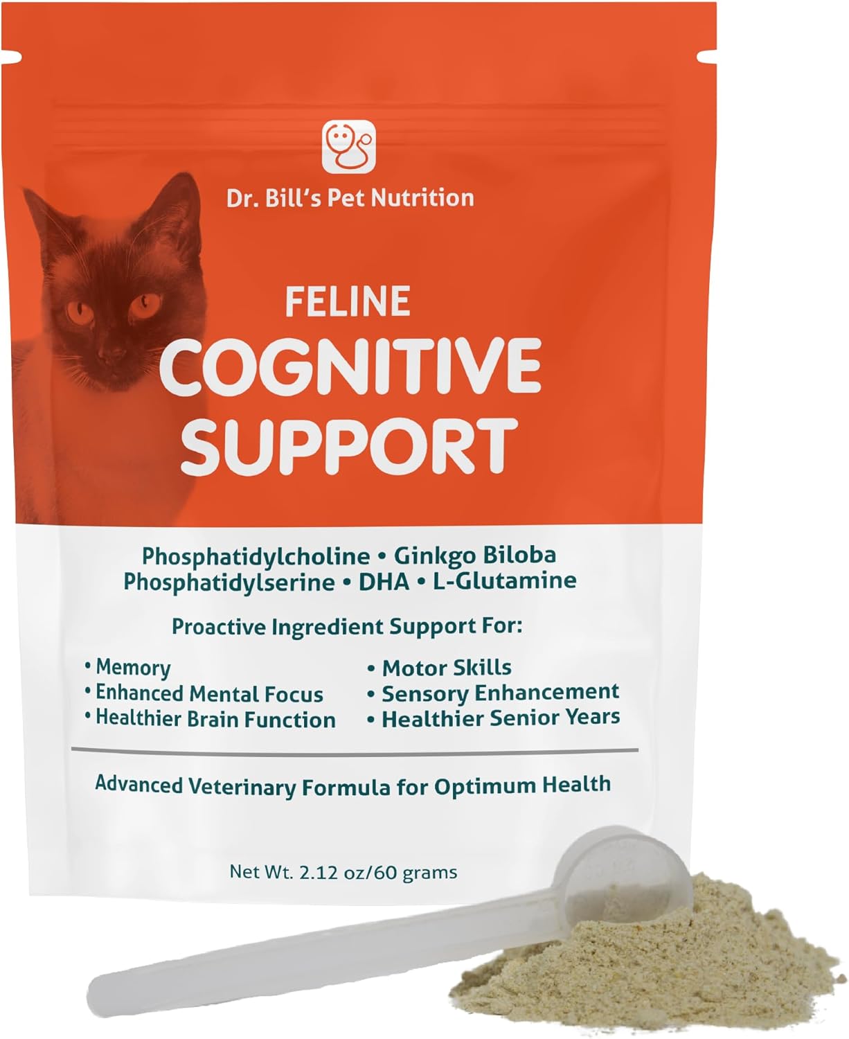 Feline Memory Support Supplement with Gingko Biloba, L-Carnosine, B-12, L-Glutamine, L-Tyrosine, and DHA