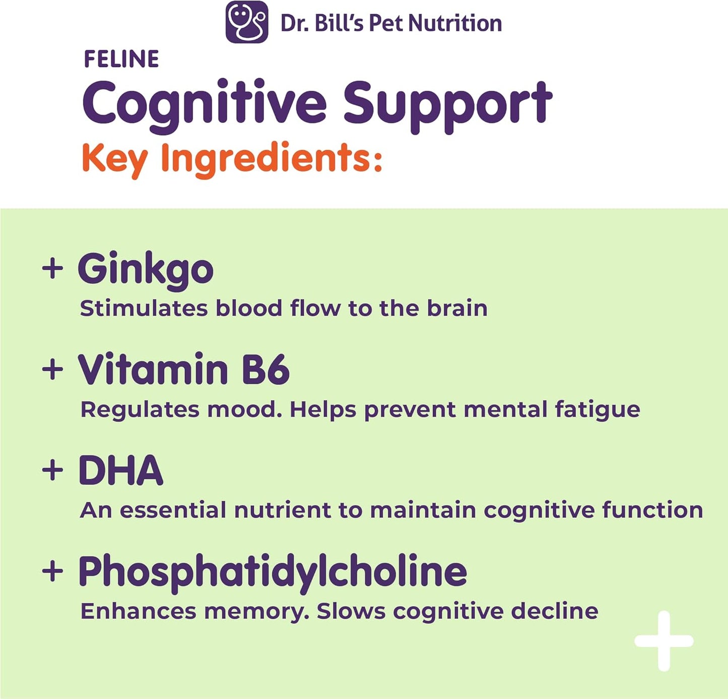 Feline Memory Support Supplement with Gingko Biloba, L-Carnosine, B-12, L-Glutamine, L-Tyrosine, and DHA