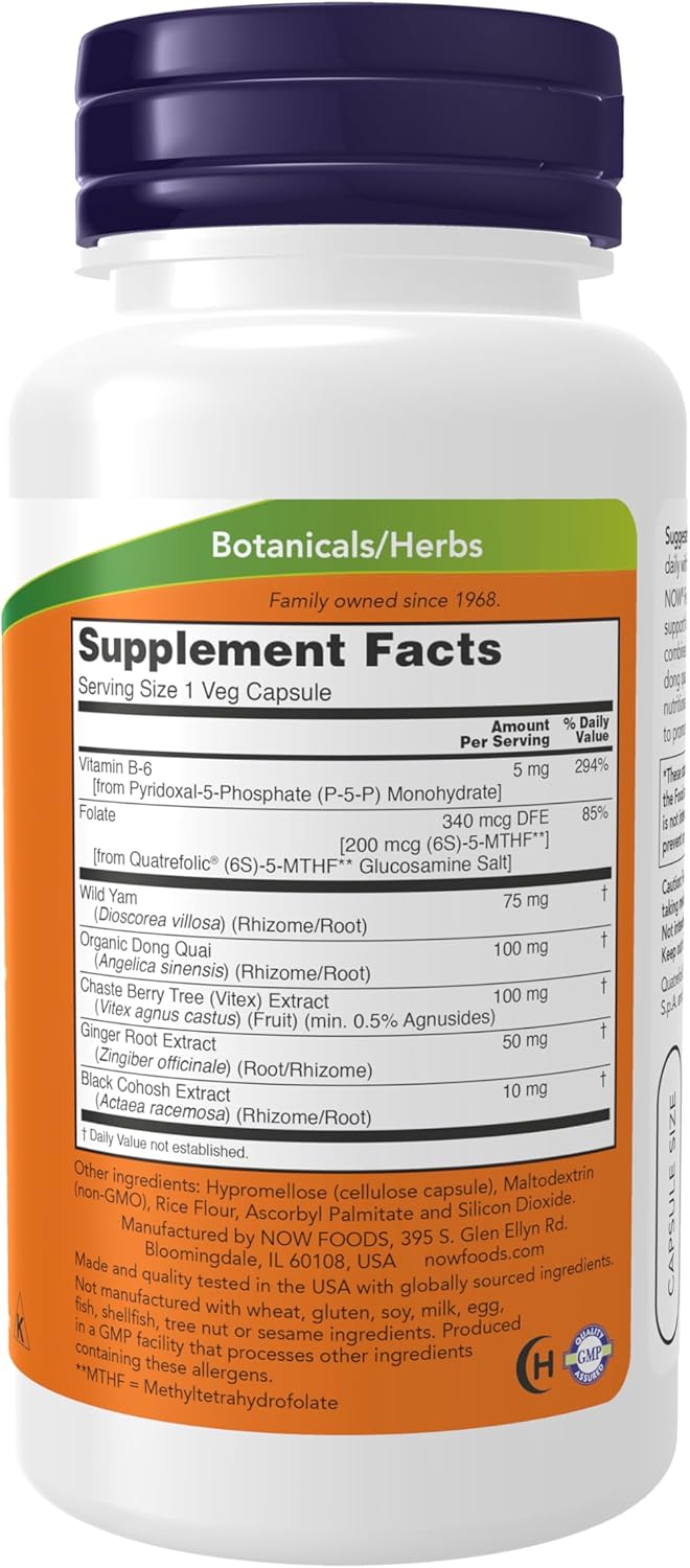 Female Balance™ Supplement with Wild Yam, Vitex, Dong Quai, GLA, Vitamin B-6, and Folate - 90 Capsules by NOW Foods