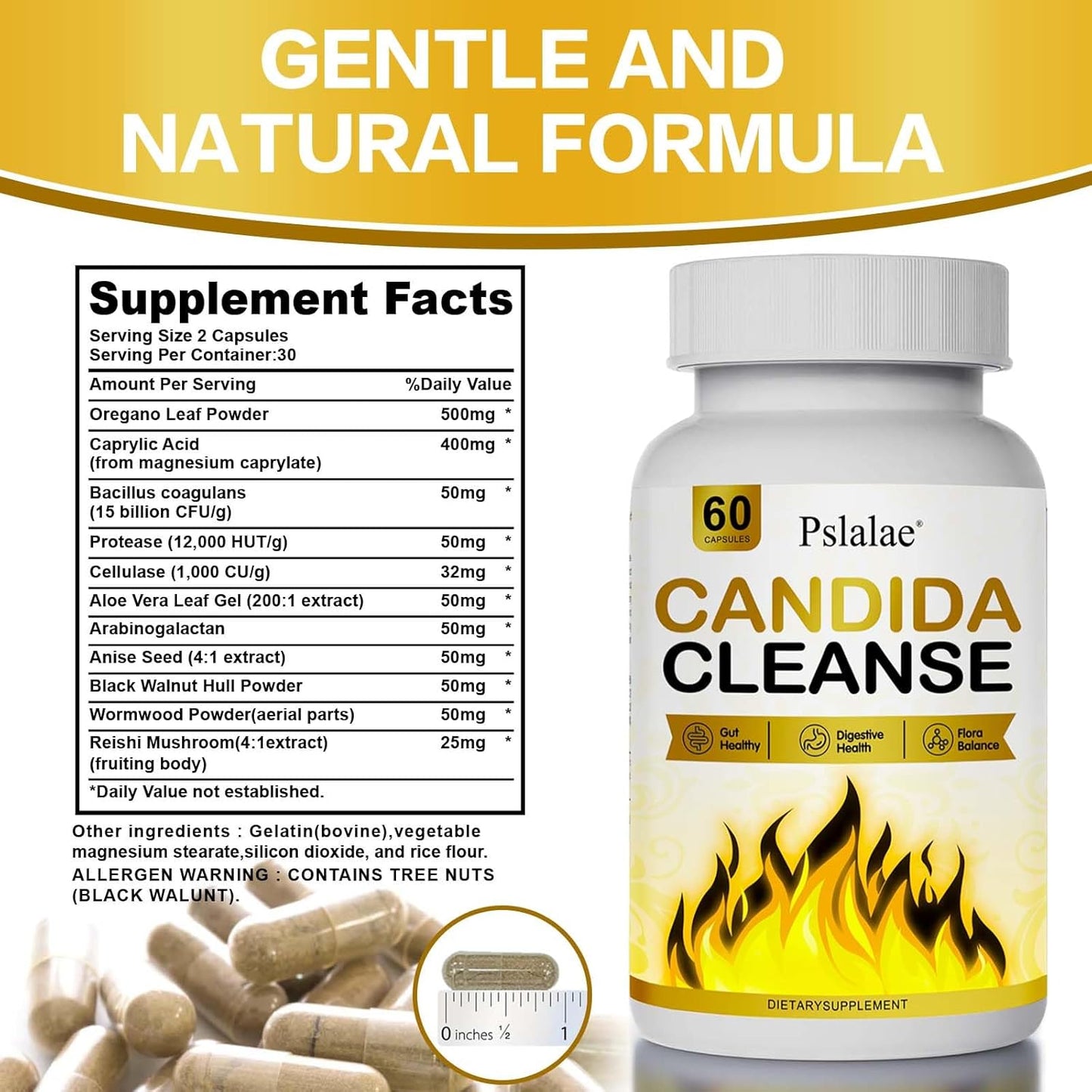 Feminine Balance Complex for Gut & Vaginal Health - Candida Cleanse Detox for Women & Men - Supports Candida Overgrowth - 60 Capsules