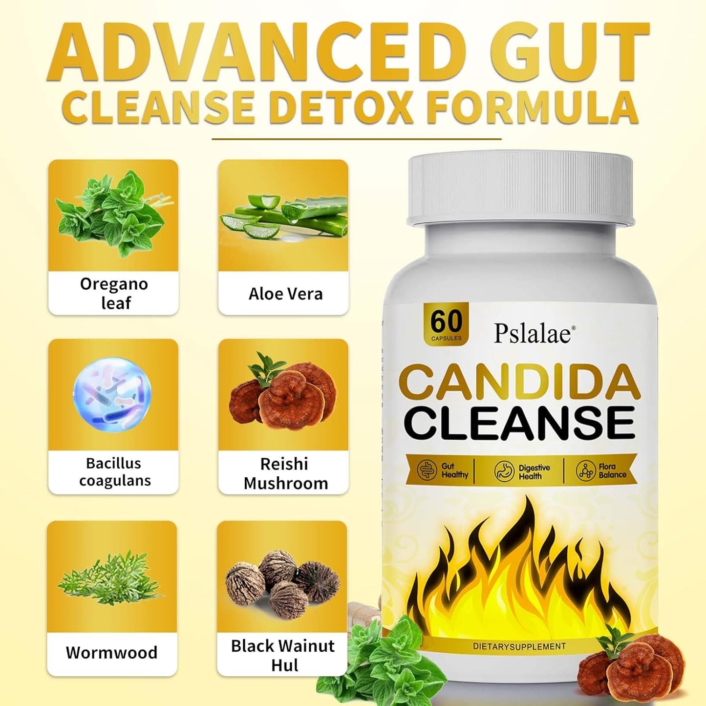 Feminine Balance Complex for Gut & Vaginal Health - Candida Cleanse Detox for Women & Men - Supports Candida Overgrowth - 60 Capsules