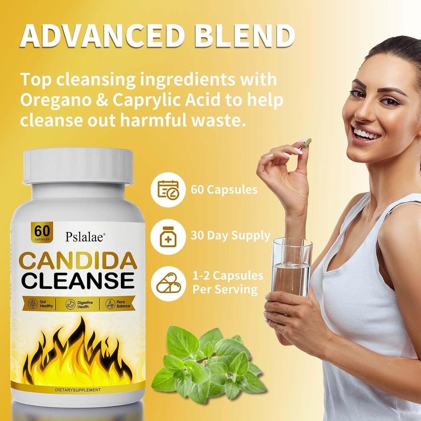 Feminine Balance Complex for Gut & Vaginal Health - Candida Cleanse Detox for Women & Men - Supports Candida Overgrowth - 60 Capsules