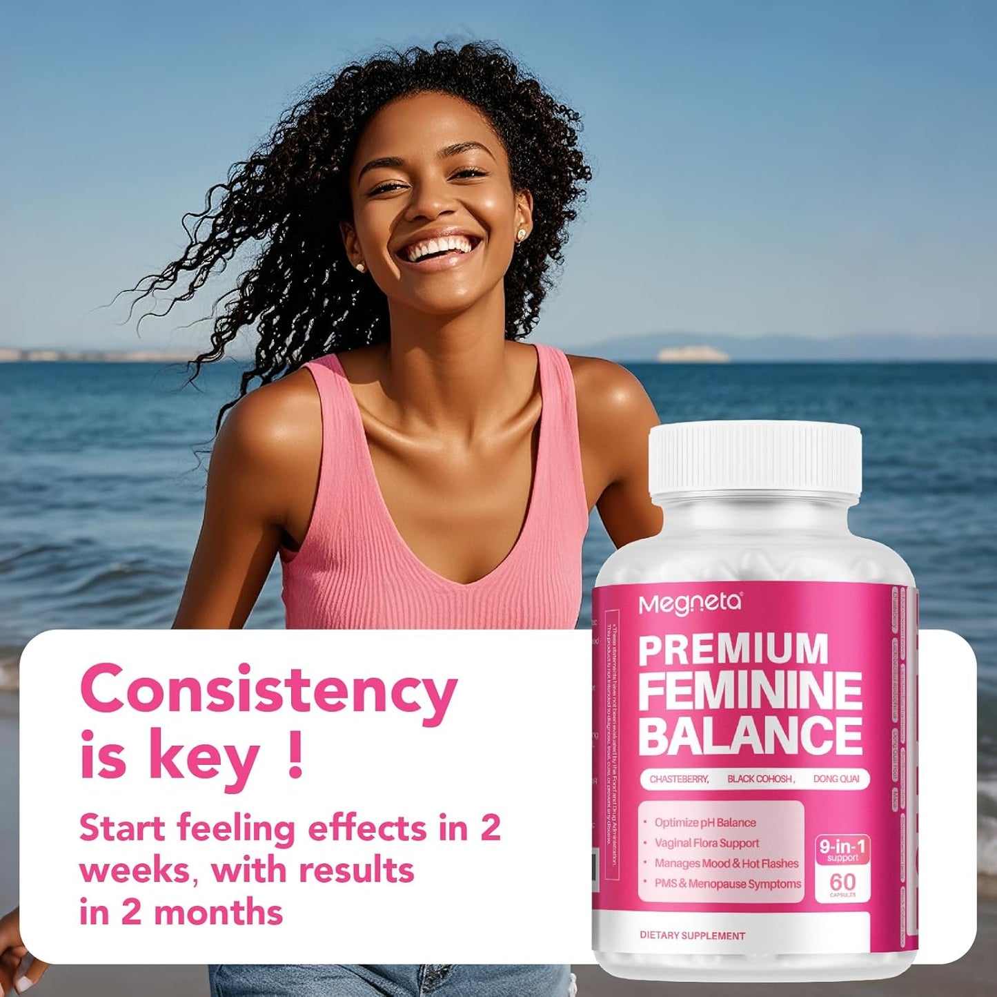 Feminine Balance Supplements for Women - Energy, Menopause & Hormone Health with Black Cohosh, Chasteberry, Probiotics - 60 Capsules